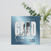 Grad Cutout Foto Gradient Blue ID898 Einladung (Stehend Vorderseite)
