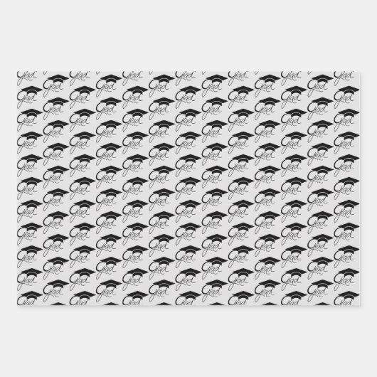 Grad Elegant Black Graduation Caps Skript Geschenkpapier Set (Vorderseite 2)