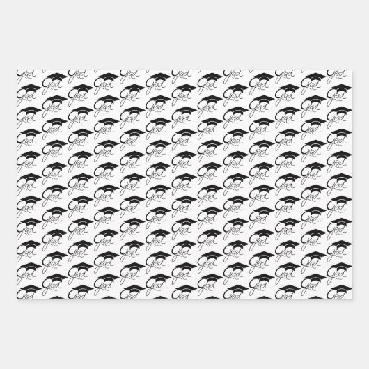 Grad Elegant Black Graduation Caps Skript Geschenkpapier Set (Vorderseite)