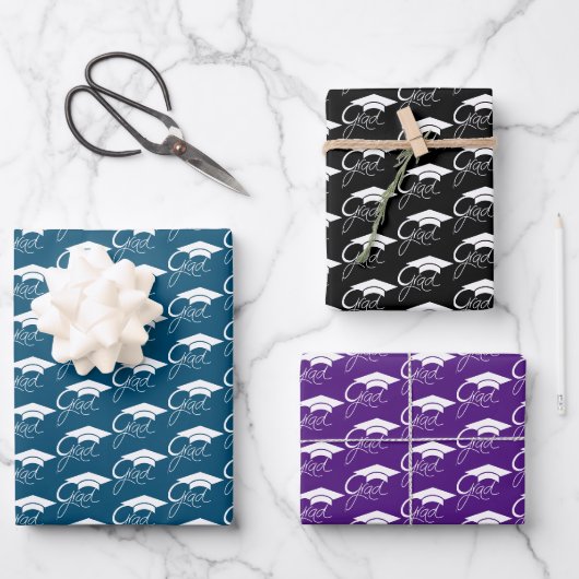 Grad Elegant White Graduation Caps Skript Geschenkpapier Set (Vorderseite)