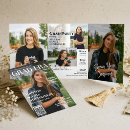 Grad Era Trendy Graduation Magazine Photo Collage Dreifach Gefaltete Einladung