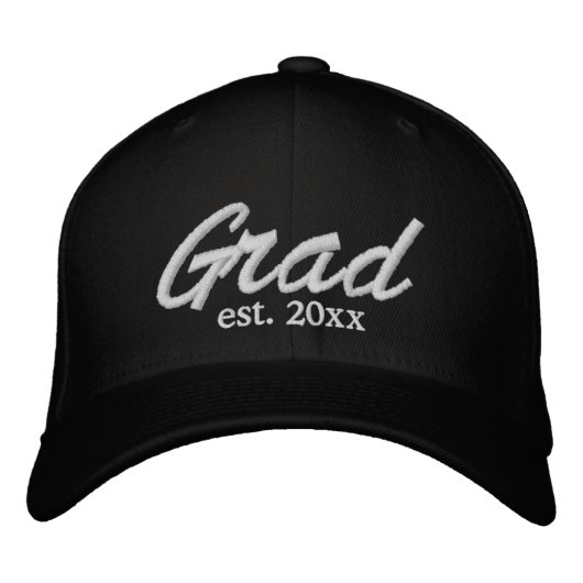 Grad etabliertes Datum White Custom Scriptgraduate Bestickte Baseballkappe (Vorderseite)