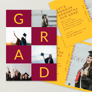 GRAD FARBBLOCKS MEHRERES Foto-Maroon Gelb Einladung