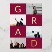 GRAD FARBBLOCKS MULTI Foto Maroon Gold Folieneinladung (Vorderseite)