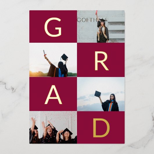 GRAD FARBBLOCKS MULTI Foto Maroon Gold Folieneinladung (Vorderseite)