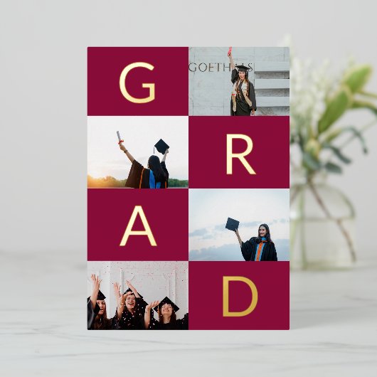 GRAD FARBBLOCKS MULTI Foto Maroon Gold Folieneinladung (Stehend vorne)