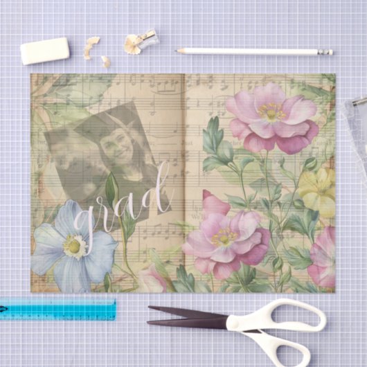 Grad Floral Piano Music Junk Journal Decoupage Seidenpapier (Handwerk)