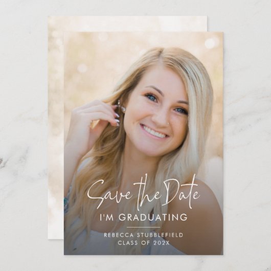 Grad Foto 2025 Save the Date Abschluss Ankündigung (Vorne/Hinten)