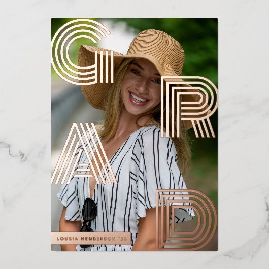 GRAD Foto Abschluss Rose Goldene Fohlen Einladung (Vorderseite)