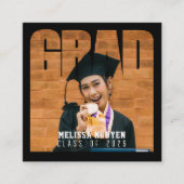 Grad Foto Abschluss Schwarzer Kontaktname Name Quadratische Visitenkarte (Vorderseite)