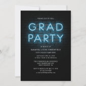 Grad Foto Blue Neon Sign Graduation Party Einladung (Vorderseite)