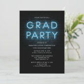 Grad Foto Blue Neon Sign Graduation Party Einladung (Stehend Vorderseite)