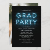 Grad Foto Blue Neon Sign Graduation Party Einladung (Vorne/Hinten)