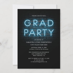 Grad Foto Blue Neon Sign Graduation Party Einladung