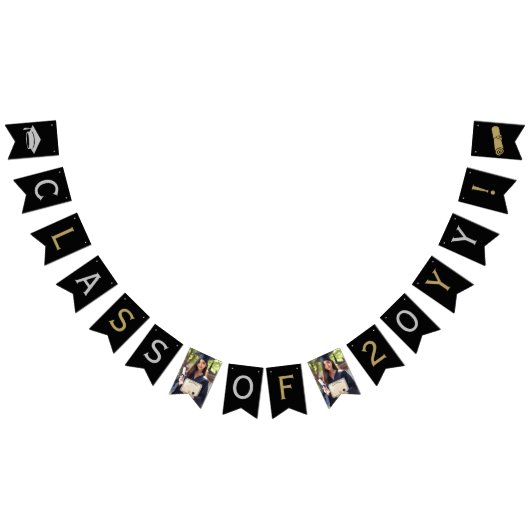 Grad Foto, Cap Tassel Diplom, Silver Gold, Black Wimpelkette (Alle)