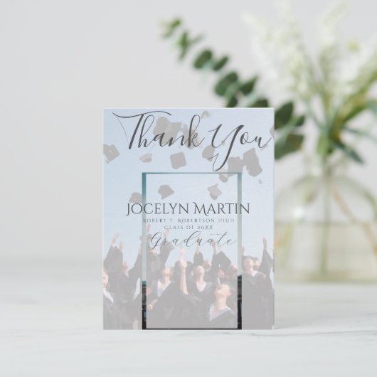 Grad Foto Cap Toss Border Danke Postcard Karte (Stehend Vorderseite)