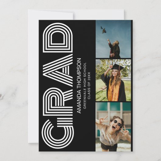 Grad Foto Collage Black Gold Abschluss Einladung (Vorderseite)