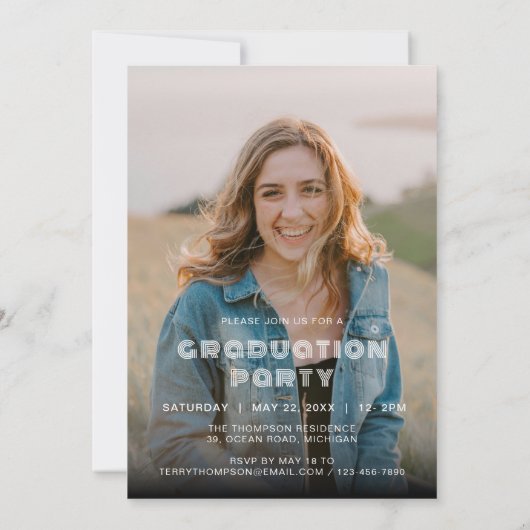 Grad Foto Collage Black Gold Abschluss Einladung (Rückseite)