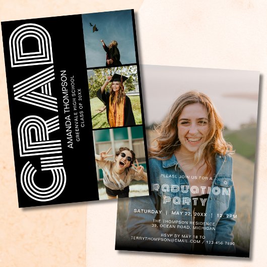 Grad Foto Collage Black Gold Abschluss Einladung