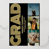 Grad Foto Collage Black Gold Abschluss Folieneinladung (Vorderseite)