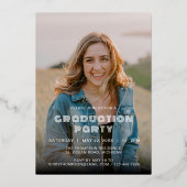 Grad Foto Collage Black Gold Abschluss Folieneinladung (Rückseite)