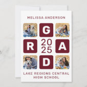 Grad Foto Collage Burgundy Einzigartiger Abschluss Einladung (Vorderseite)