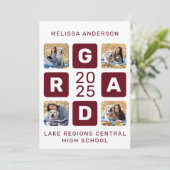 Grad Foto Collage Burgundy Einzigartiger Abschluss Einladung (Stehend Vorderseite)