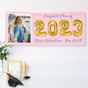 Grad Foto Gold Ballons 2023 Rosa Abschluss Bann Banner