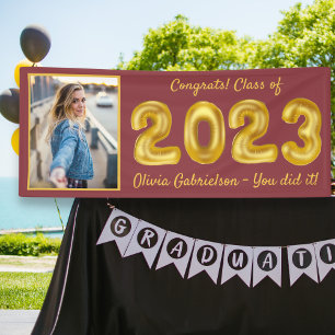 Grad Foto Gold Balloons 2023 Burgund Abschluss Banner