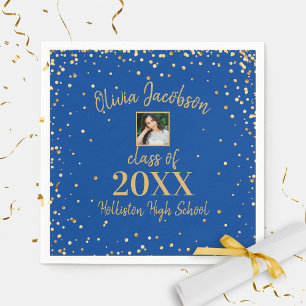 Grad Foto Gold Confetti Graduation Party Blue Serviette