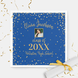 Grad Foto Gold Confetti Graduation Party Blue Serviette
