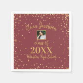 Grad Foto Gold Confetti Graduation Party Burgund Serviette (Vorderseite)