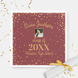 Grad Foto Gold Confetti Graduation Party Burgund Serviette