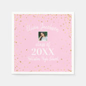 Grad Foto Gold Confetti Graduation Party Rosa Nick Serviette (Vorderseite)
