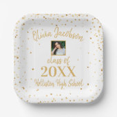 Grad Foto Gold Confetti Graduation Party White Pappteller (Vorderseite)