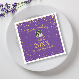 Grad Foto, Gold Confetti, Graduierungspartei Lila Serviette