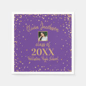 Grad Foto, Gold Confetti, Graduierungspartei Lila Serviette (Vorderseite)