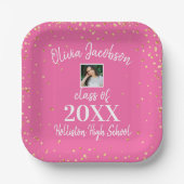 Grad Foto, Gold Confetti, Pink Graduation Party Pappteller (Vorderseite)