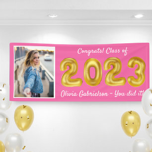 Grad Foto Goldballons 2023 Rosa Abschluss Banner