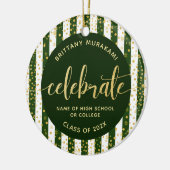 Grad Foto Green Gold Glitzer Script Keepake Chic Keramik Ornament (Links)