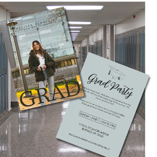 GRAD Foto Party Grün Grau Einladung