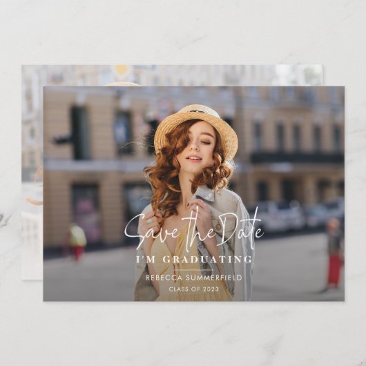 Grad Foto Save the Date Graduationspartei Ankündigung (Vorne/Hinten)