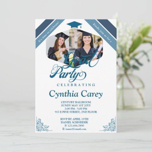 Grad-Fotocollage-Graduierungsparty Einladung (Stehend Vorderseite)
