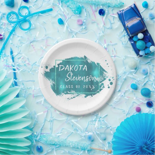 Grad gestrichen | Aquamariner Spritzer Pinselstric Pappteller (Party)