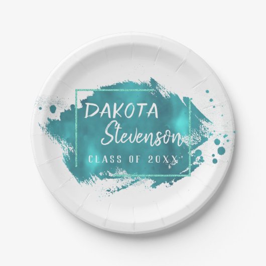 Grad gestrichen | Aquamariner Spritzer Pinselstric Pappteller (Vorderseite)