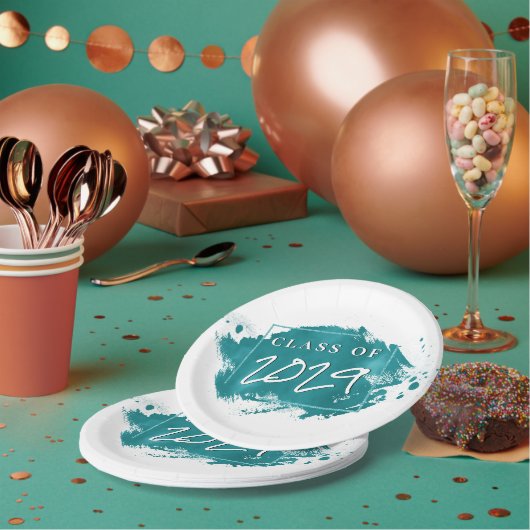 Grad gestrichen | Aquamariner Spritzer Pinselstric Pappteller (Multi)