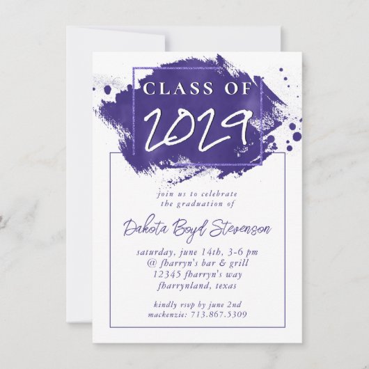 Grad gestrichen | Violett Lila Spritzer Pinselstri Einladung (Vorderseite)