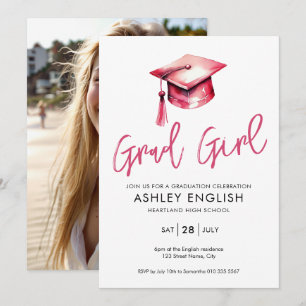 Grad Girl Pink Abschluss Einladung
