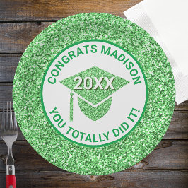 Grad Glam Green Cap Elegant Graduation Party Pappteller