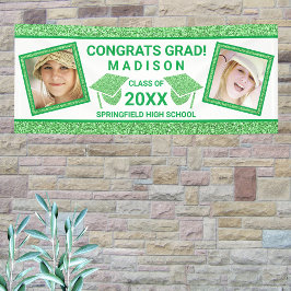Grad Glam Green Cap Graduation Party Picture Banner